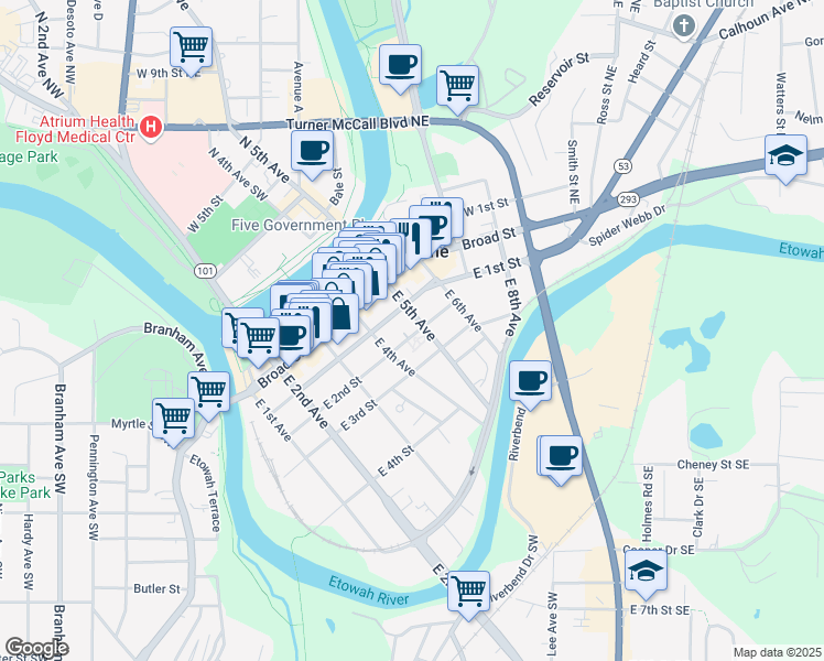 map of restaurants, bars, coffee shops, grocery stores, and more near 413 East 2nd Street in Rome