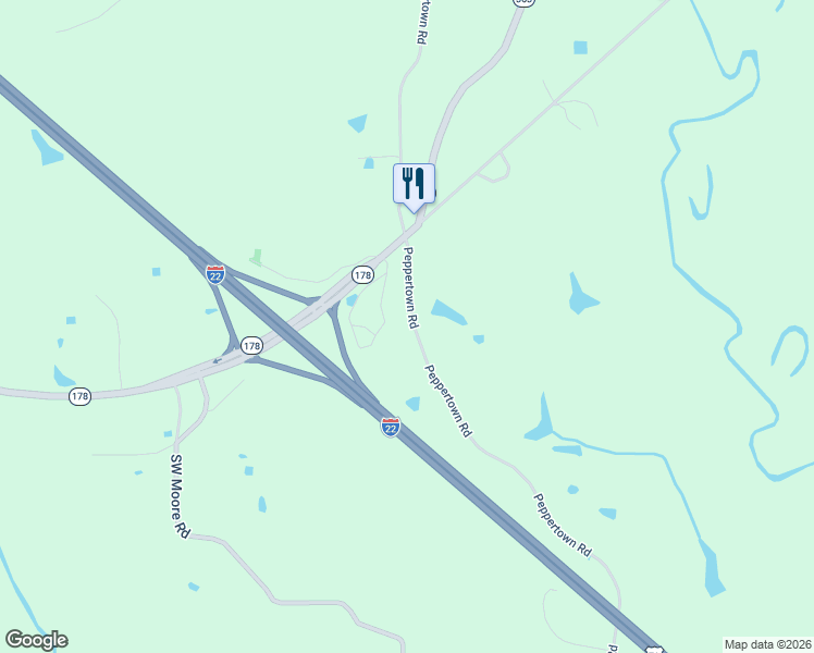 map of restaurants, bars, coffee shops, grocery stores, and more near 4031 Peppertown Road in Fulton