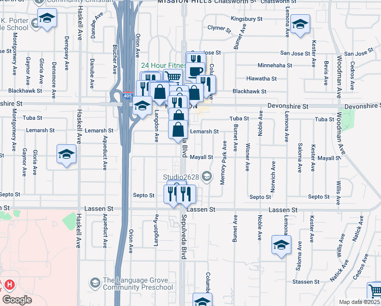 map of restaurants, bars, coffee shops, grocery stores, and more near in Los Angeles
