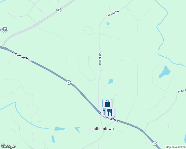 map of restaurants, bars, coffee shops, grocery stores, and more near 203 Davis Mill Road in Ball Ground