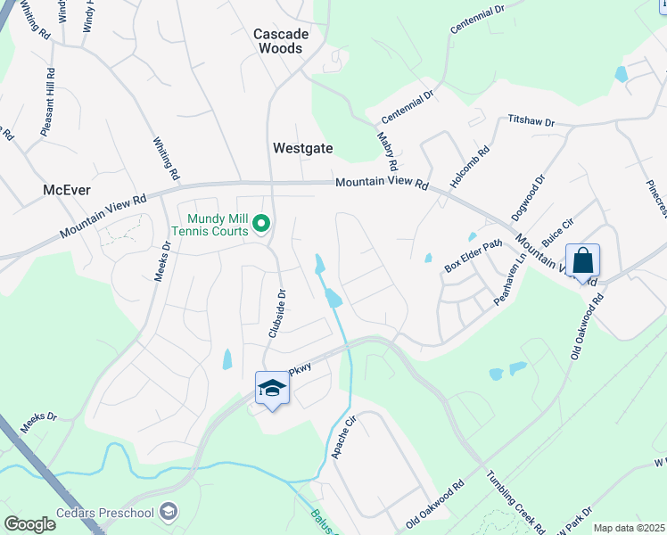 map of restaurants, bars, coffee shops, grocery stores, and more near 3578 Mooney Place in Gainesville