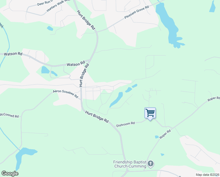 map of restaurants, bars, coffee shops, grocery stores, and more near 3130 Hurt Bridge Road in Cumming