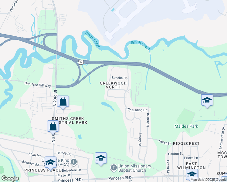 map of restaurants, bars, coffee shops, grocery stores, and more near 2606 Robeson Street in Wilmington