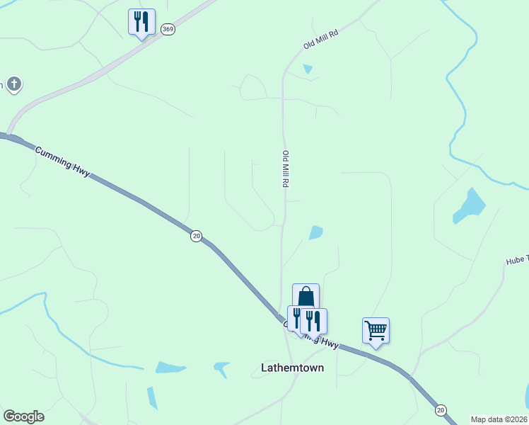 map of restaurants, bars, coffee shops, grocery stores, and more near 203 Davis Mill Road in Ball Ground