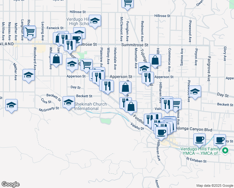 map of restaurants, bars, coffee shops, grocery stores, and more near 10157 McClemont Avenue in Los Angeles