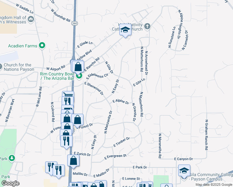 map of restaurants, bars, coffee shops, grocery stores, and more near 409 East Idle Circle in Payson