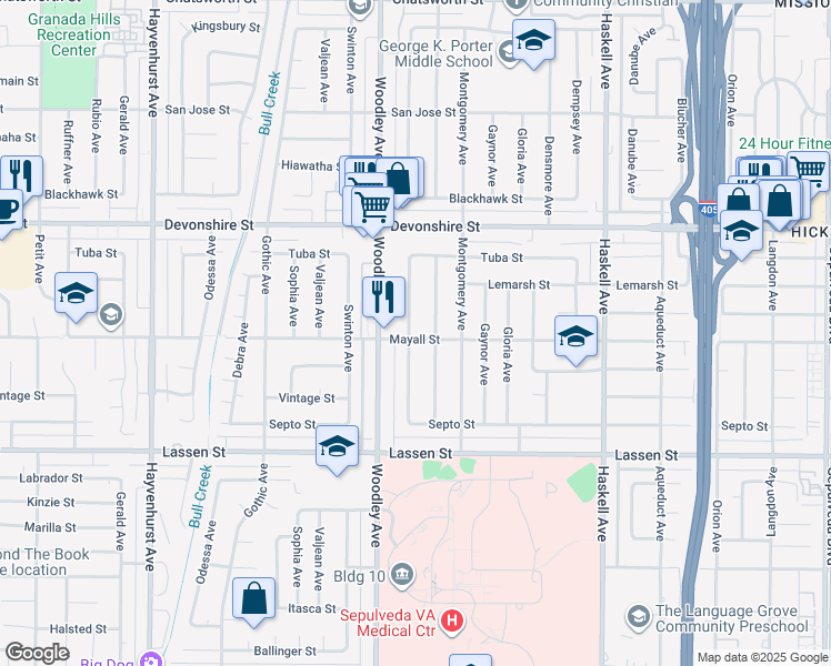 map of restaurants, bars, coffee shops, grocery stores, and more near 10100 Collett Avenue in Los Angeles