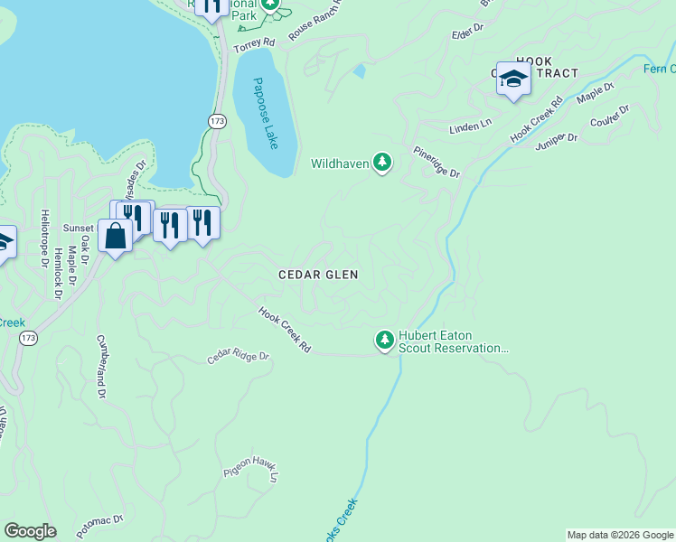 map of restaurants, bars, coffee shops, grocery stores, and more near 262 Lilac Way in Lake Arrowhead