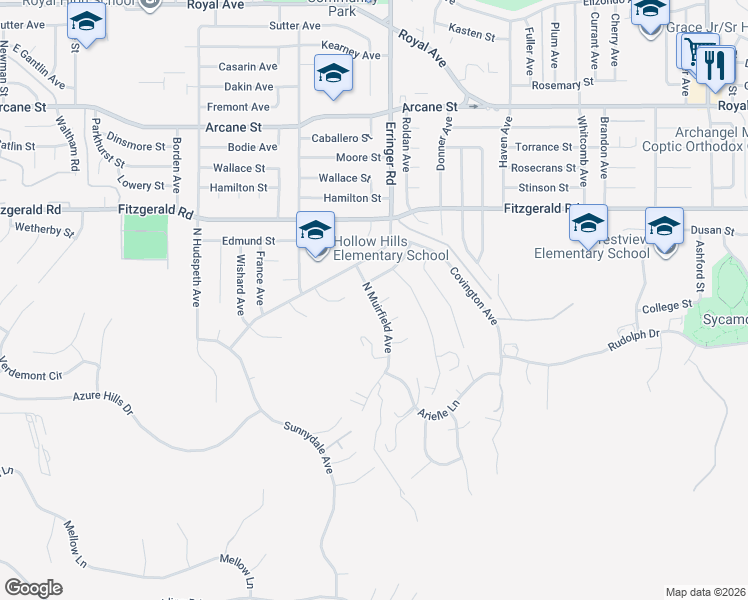map of restaurants, bars, coffee shops, grocery stores, and more near 819 North Muirfield Avenue in Simi Valley