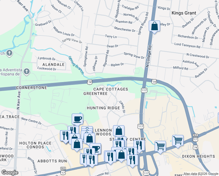map of restaurants, bars, coffee shops, grocery stores, and more near in Wilmington