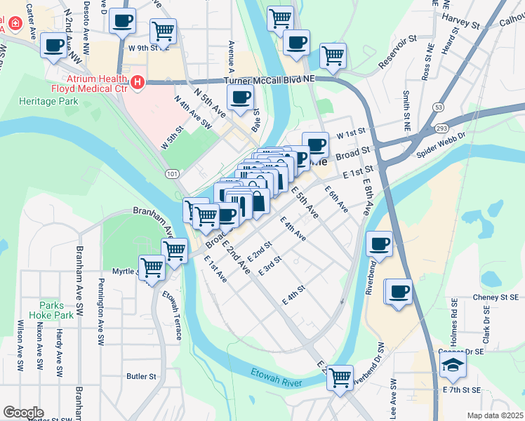 map of restaurants, bars, coffee shops, grocery stores, and more near 330 Broad Street in Rome