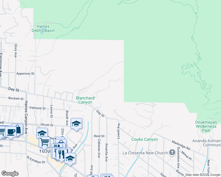 map of restaurants, bars, coffee shops, grocery stores, and more near 6134 Sister Elsie Drive in Los Angeles