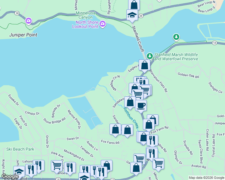 map of restaurants, bars, coffee shops, grocery stores, and more near 275 Meadow Circle North in Big Bear Lake