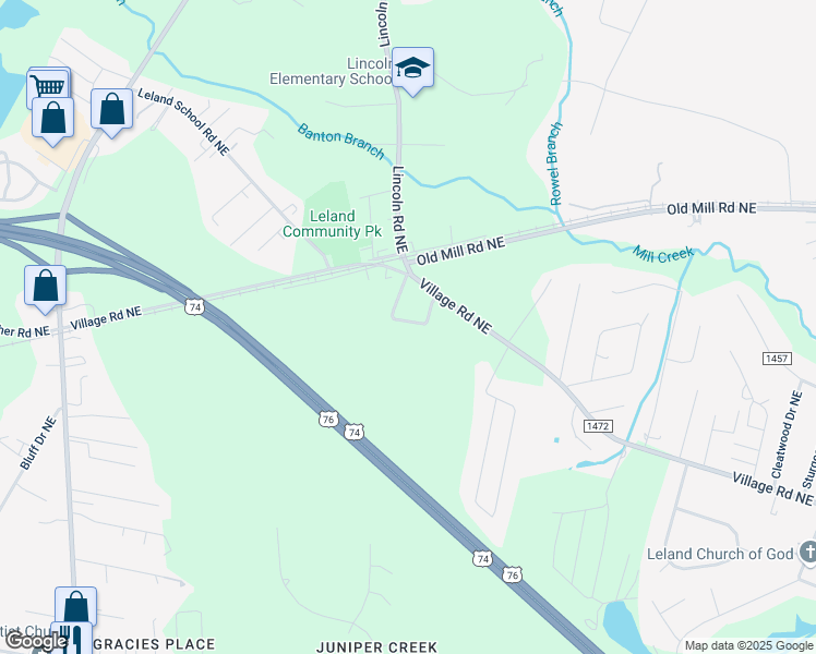 map of restaurants, bars, coffee shops, grocery stores, and more near 147 Lincoln Place Circle in Leland
