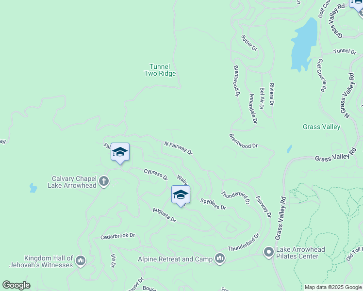 map of restaurants, bars, coffee shops, grocery stores, and more near 229 North Fairway Drive in Lake Arrowhead