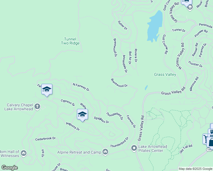 map of restaurants, bars, coffee shops, grocery stores, and more near 26466 Hillcrest Lane in Lake Arrowhead