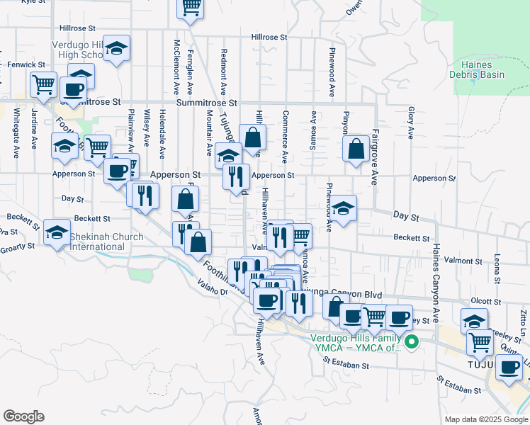 map of restaurants, bars, coffee shops, grocery stores, and more near 10161 Hillhaven Avenue in Los Angeles