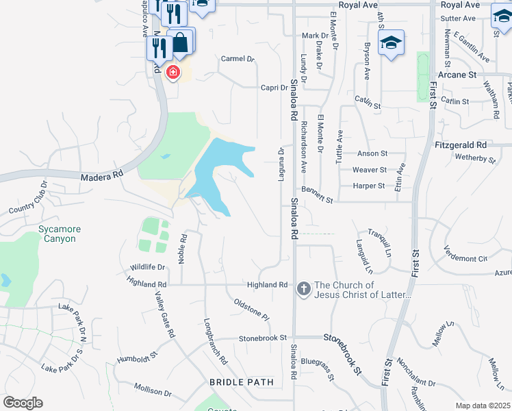 map of restaurants, bars, coffee shops, grocery stores, and more near 381 Laguna Terrace in Simi Valley