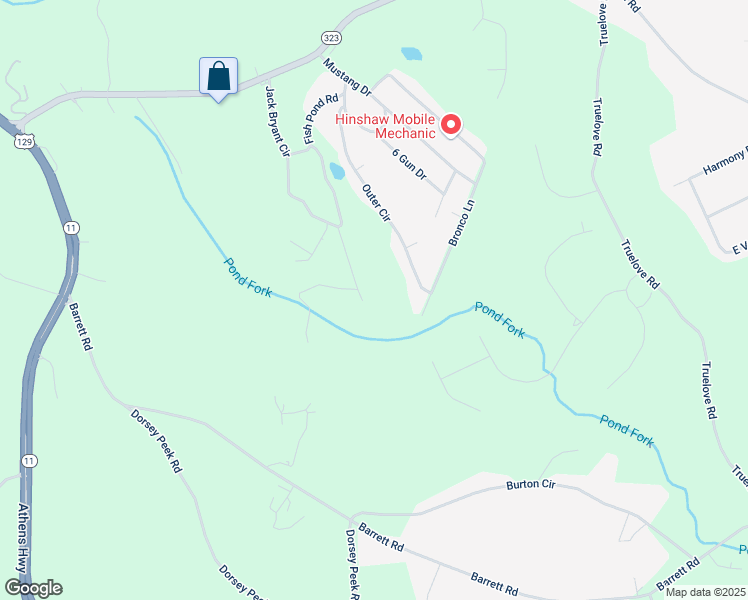 map of restaurants, bars, coffee shops, grocery stores, and more near 2953 John Bryant Lane in Gainesville
