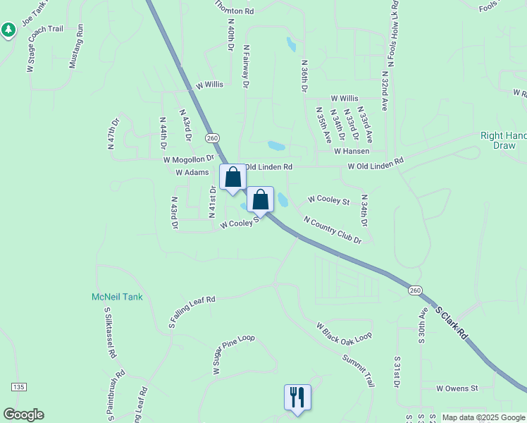 map of restaurants, bars, coffee shops, grocery stores, and more near 541 North Clark Road in Show Low