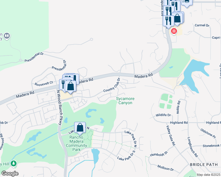 map of restaurants, bars, coffee shops, grocery stores, and more near 327 Country Club Drive in Simi Valley