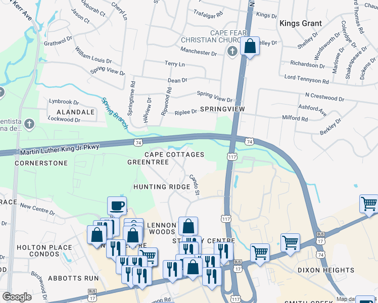 map of restaurants, bars, coffee shops, grocery stores, and more near 806 March Court in Wilmington