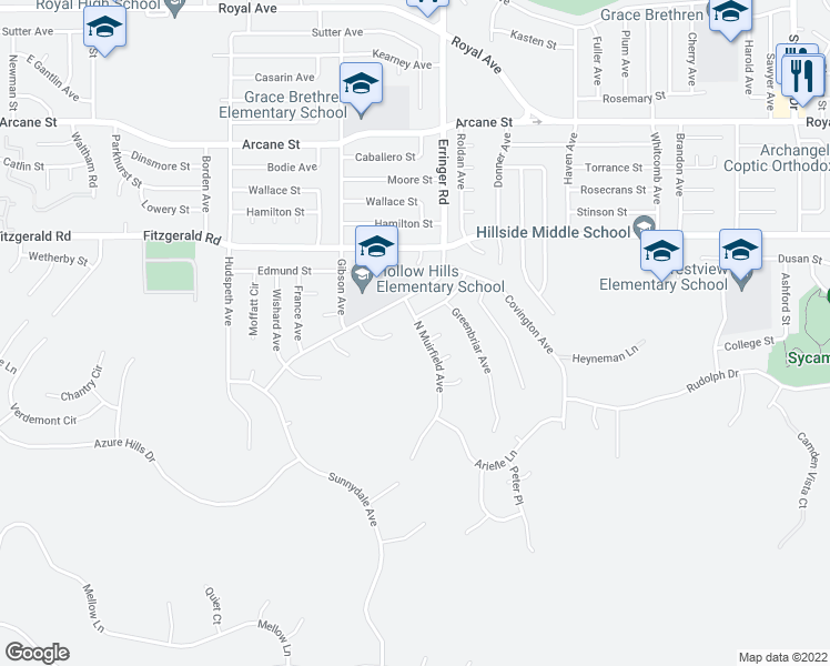 map of restaurants, bars, coffee shops, grocery stores, and more near 819 North Muirfield Avenue in Simi Valley