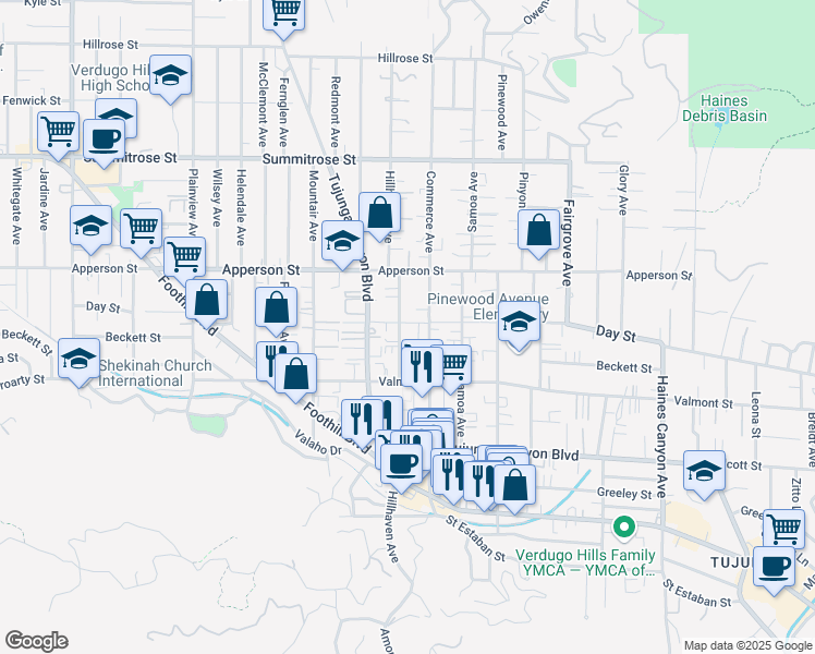 map of restaurants, bars, coffee shops, grocery stores, and more near 10161 Hillhaven Avenue in Los Angeles