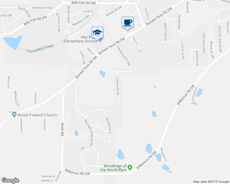 map of restaurants, bars, coffee shops, grocery stores, and more near 342 Leafmore Road Southwest in Rome