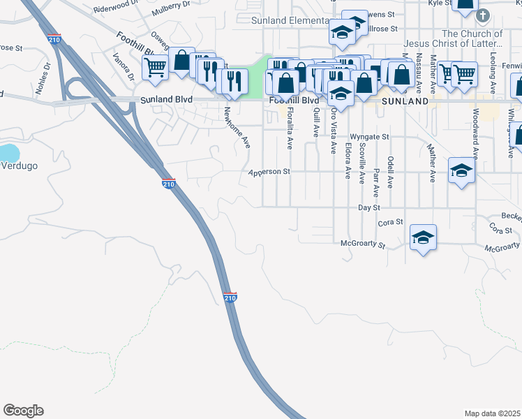 map of restaurants, bars, coffee shops, grocery stores, and more near 8600 Day Street in Los Angeles