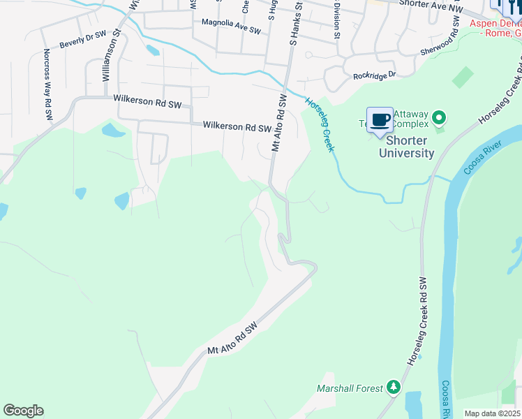map of restaurants, bars, coffee shops, grocery stores, and more near 0 Bluff Mountain Drive in Rome
