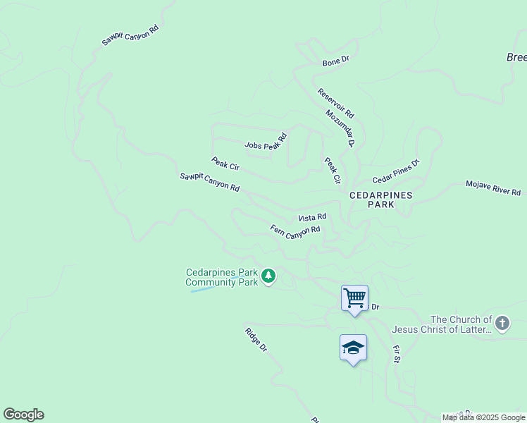 map of restaurants, bars, coffee shops, grocery stores, and more near 21657 Vista Road in Crestline