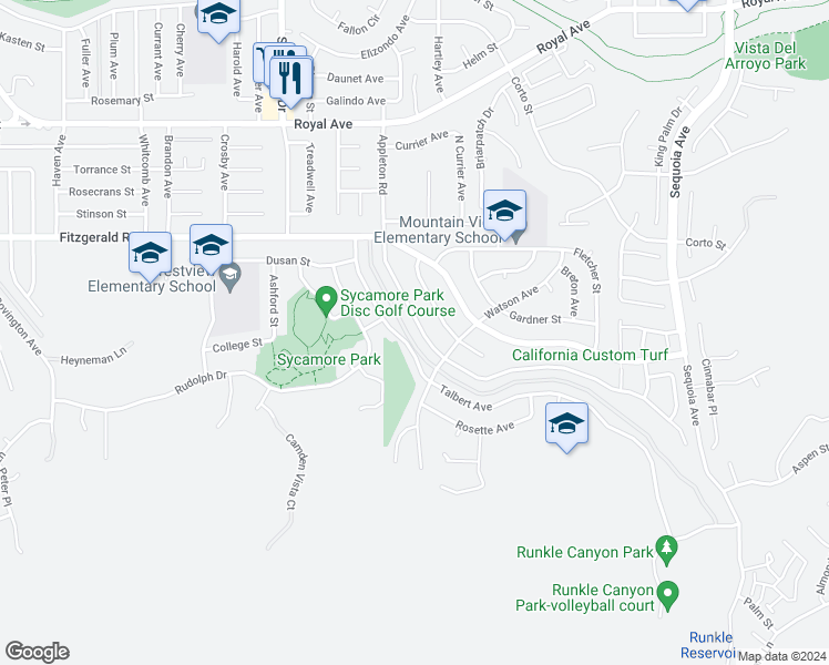 map of restaurants, bars, coffee shops, grocery stores, and more near 829 Appleton Road in Simi Valley
