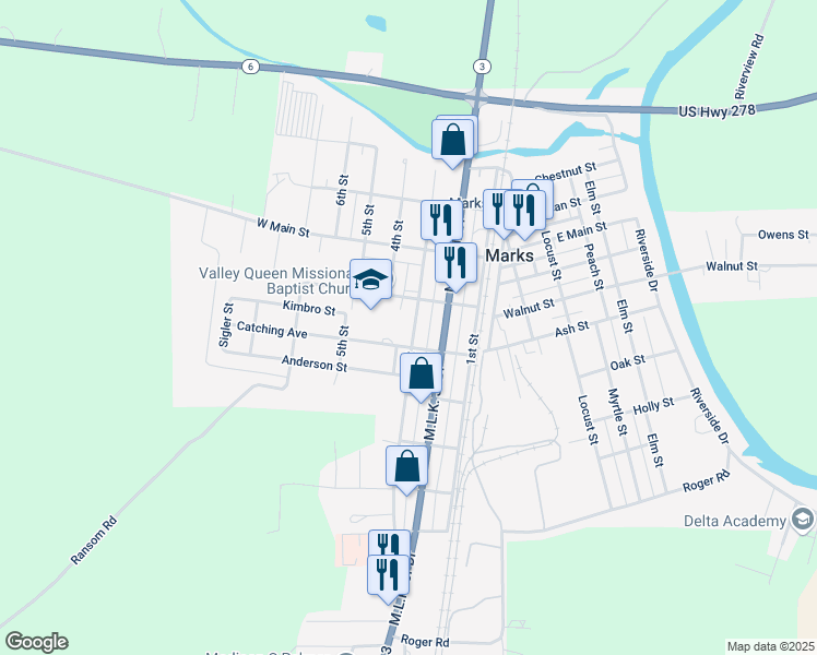 map of restaurants, bars, coffee shops, grocery stores, and more near 525 3rd Street in Marks