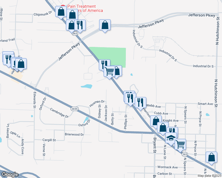 map of restaurants, bars, coffee shops, grocery stores, and more near 6420 Dollarway Road in Pine Bluff