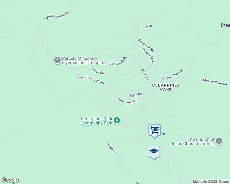 map of restaurants, bars, coffee shops, grocery stores, and more near 21657 Vista Road in Crestline