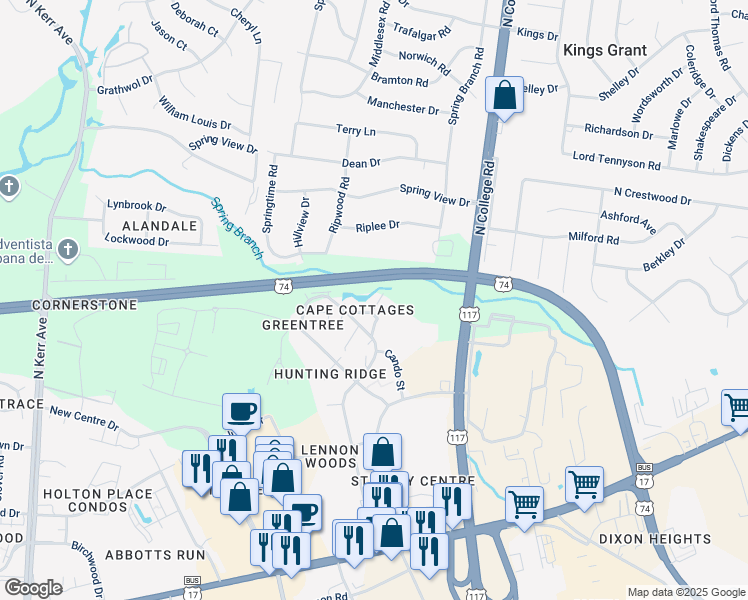 map of restaurants, bars, coffee shops, grocery stores, and more near 809 March Court in Wilmington