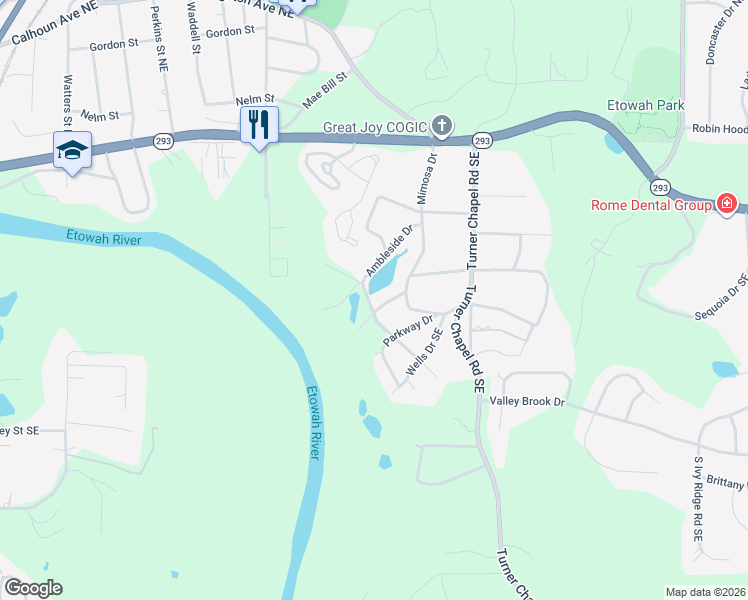 map of restaurants, bars, coffee shops, grocery stores, and more near 228 Lakeshore Drive in Rome