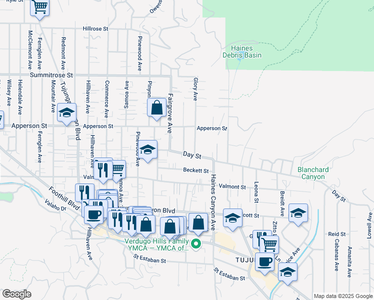 map of restaurants, bars, coffee shops, grocery stores, and more near 10208 Marcus Avenue in Los Angeles