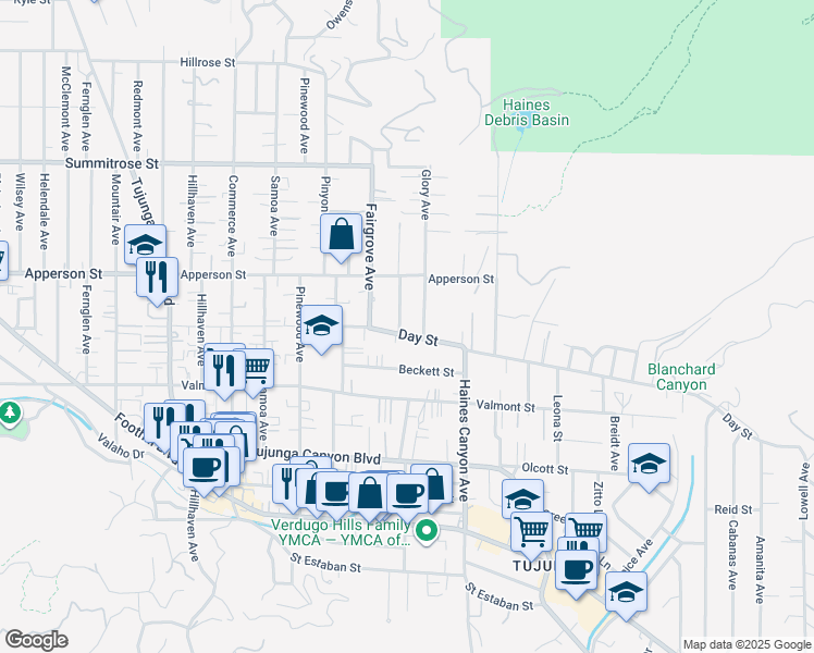 map of restaurants, bars, coffee shops, grocery stores, and more near 10208 Marcus Avenue in Los Angeles