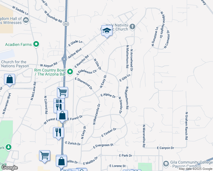 map of restaurants, bars, coffee shops, grocery stores, and more near 409 East Idle Circle in Payson
