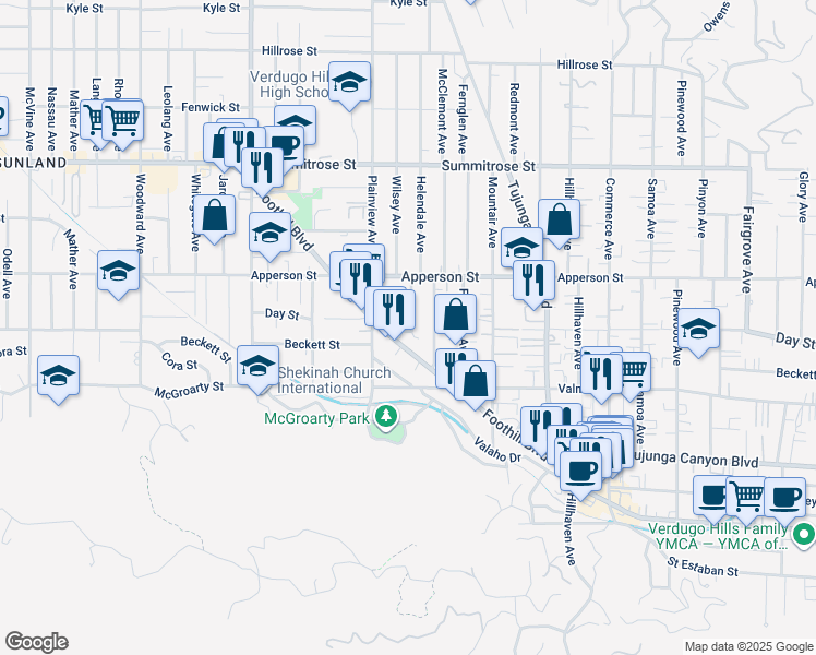 map of restaurants, bars, coffee shops, grocery stores, and more near 10207 Helendale Avenue in Los Angeles