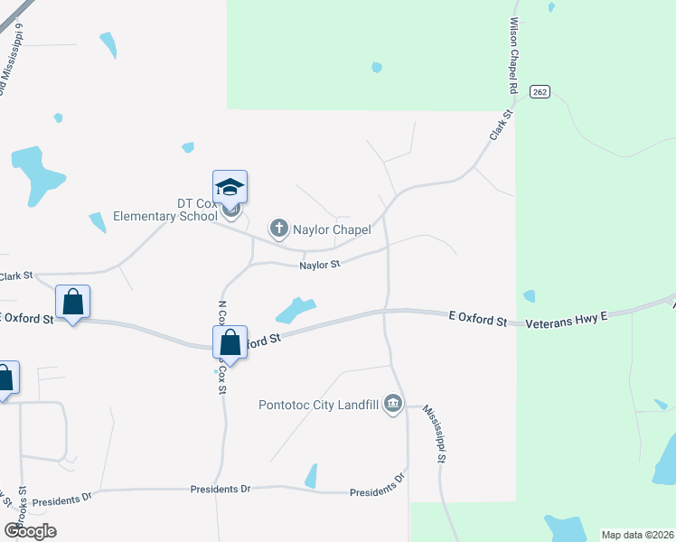 map of restaurants, bars, coffee shops, grocery stores, and more near 363 Naylor Street in Pontotoc