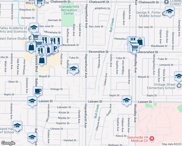 map of restaurants, bars, coffee shops, grocery stores, and more near 10115 Monogram Avenue in Los Angeles