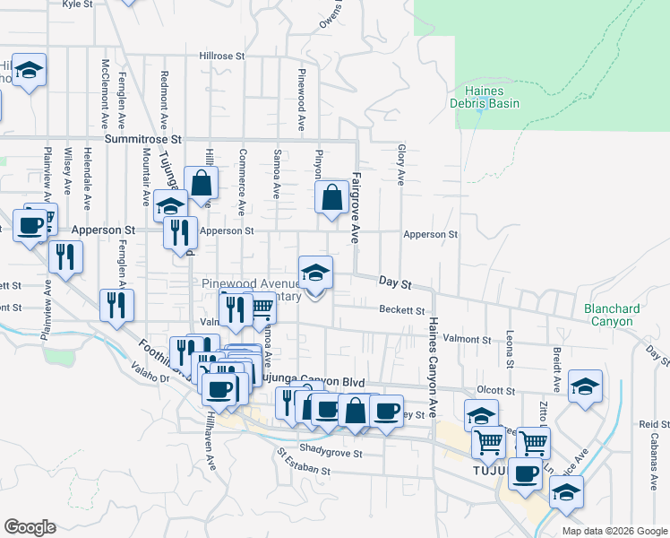 map of restaurants, bars, coffee shops, grocery stores, and more near 7025 Day St in Los Angeles