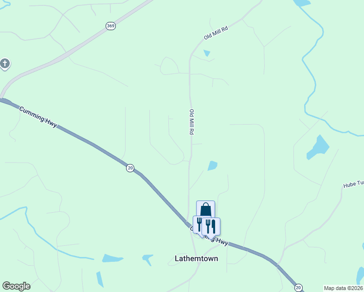 map of restaurants, bars, coffee shops, grocery stores, and more near 203 Davis Mill Road in Ball Ground