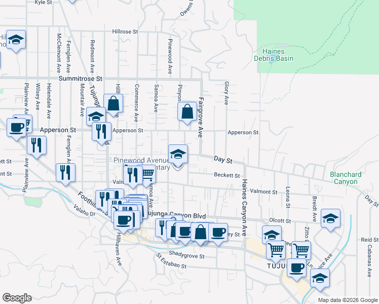 map of restaurants, bars, coffee shops, grocery stores, and more near 7025 Day Street in Los Angeles
