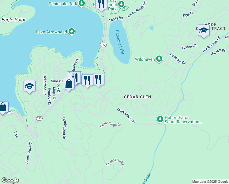 map of restaurants, bars, coffee shops, grocery stores, and more near 29196 Lake Brook Avenue in Lake Arrowhead