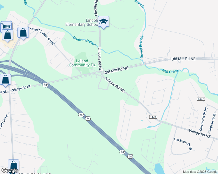 map of restaurants, bars, coffee shops, grocery stores, and more near 113 Lincoln Place Circle in Leland