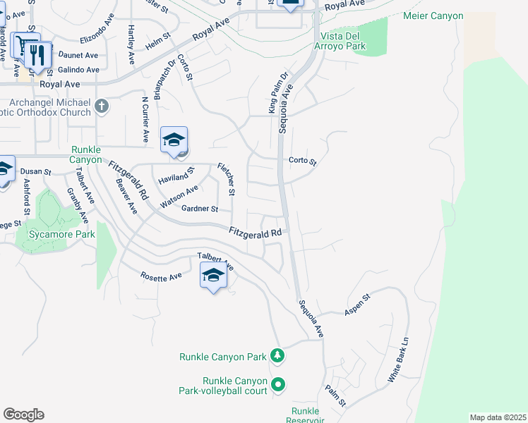 map of restaurants, bars, coffee shops, grocery stores, and more near 3329 Manorgate Place in Simi Valley